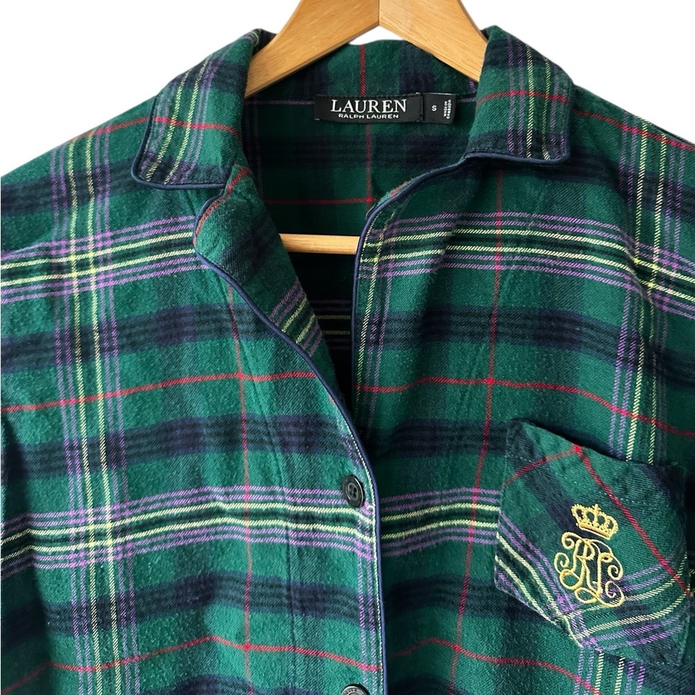 Ralph Lauren Flannel Pajama Shirt Cotton Blend Long Sleeve - Picture 4 of 9